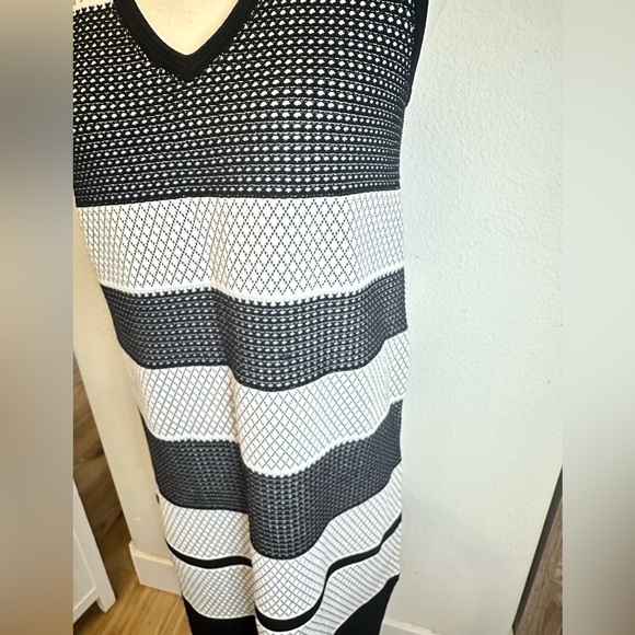 St. John Sport Collection black/white Pointelle Mesh Knit Stripe Dress,small - Picture 3 of 12